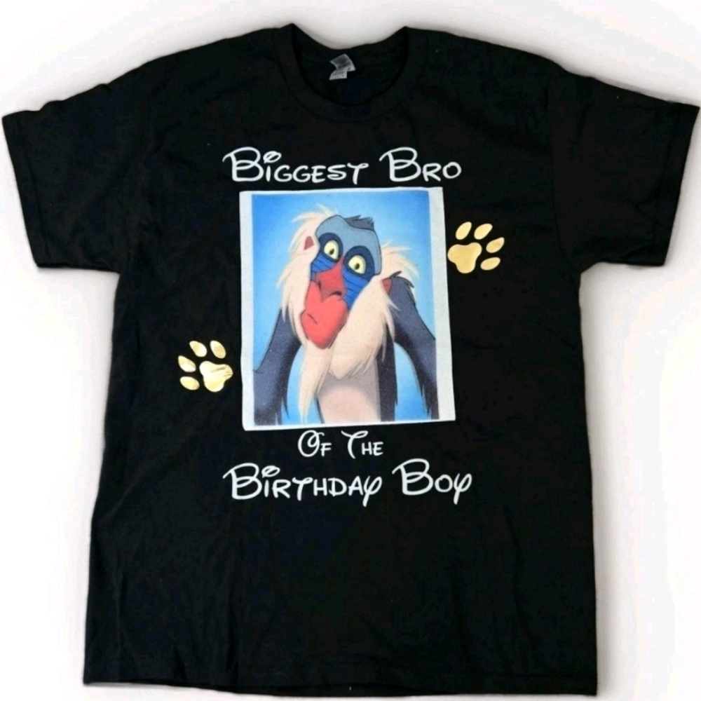 Biggest Bro of the Birthday Boy T-Shirt Rafiki Lion King Black Gold Paw Large